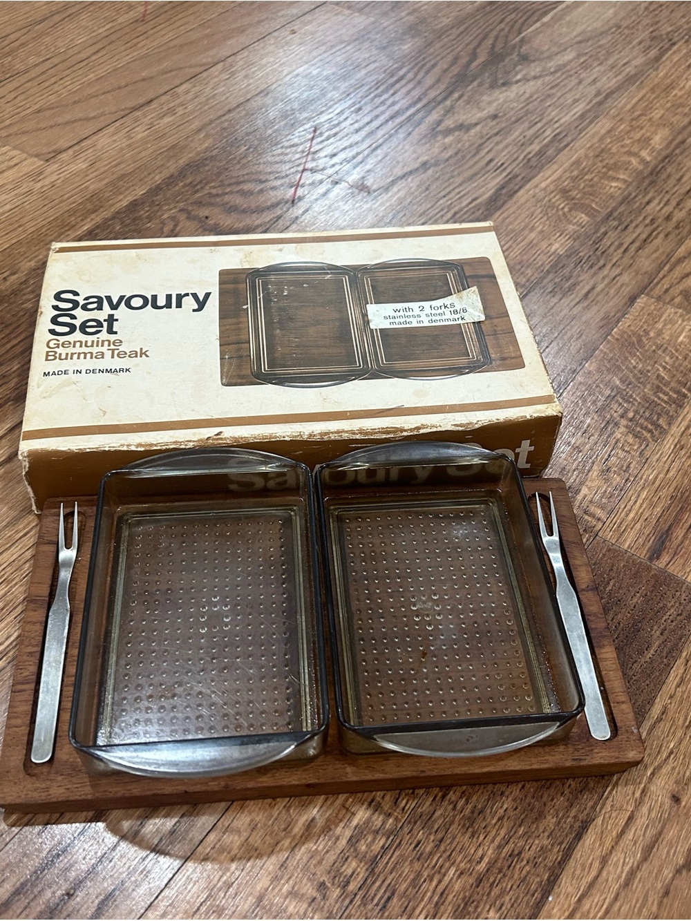 Genuine vintage Burma Teak Serving Set in Brown 5 pcs